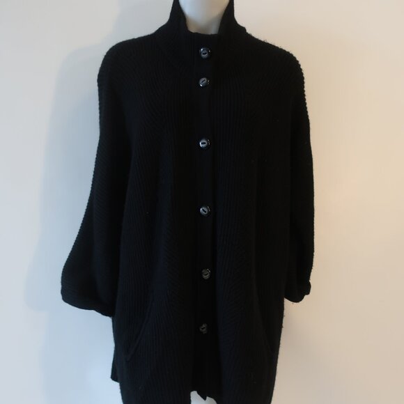 Womens Rani Arabella 100% Cashmere Black Ribbed Button Down Cardigan Sweater M - Picture 1 of 14